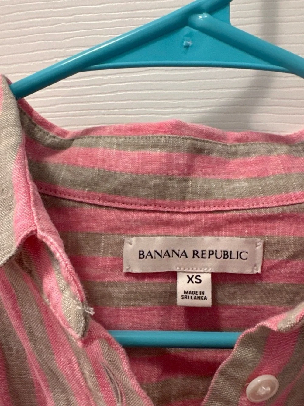 Banana Republic Pink and Gray Striped Linen Button-Down Shirt